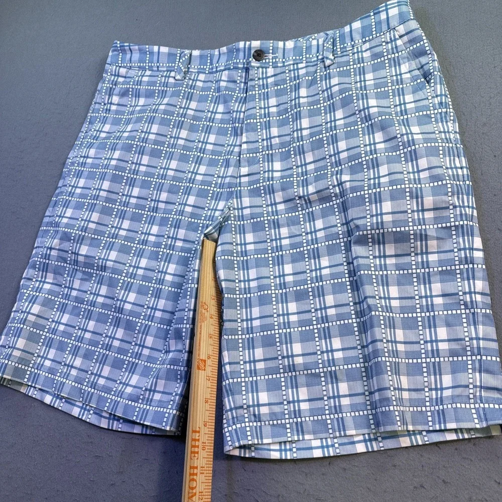 Adidas Golf Shorts Mens 38 blue white Performance Climalite Stretch window plaid